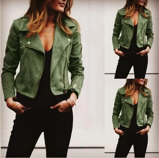 Suede Leather Zipper Coats Women Autumn Turn-down Collar Cropped Jacket Slim Fit Casual Fashion Streetwear Female Outwears Y2K