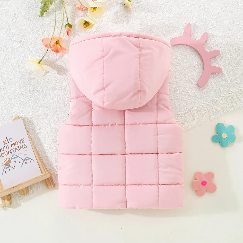 Winter Baby Girl Elephant Print Warm Vest Jacket Cute Girl Hooded Vest Top