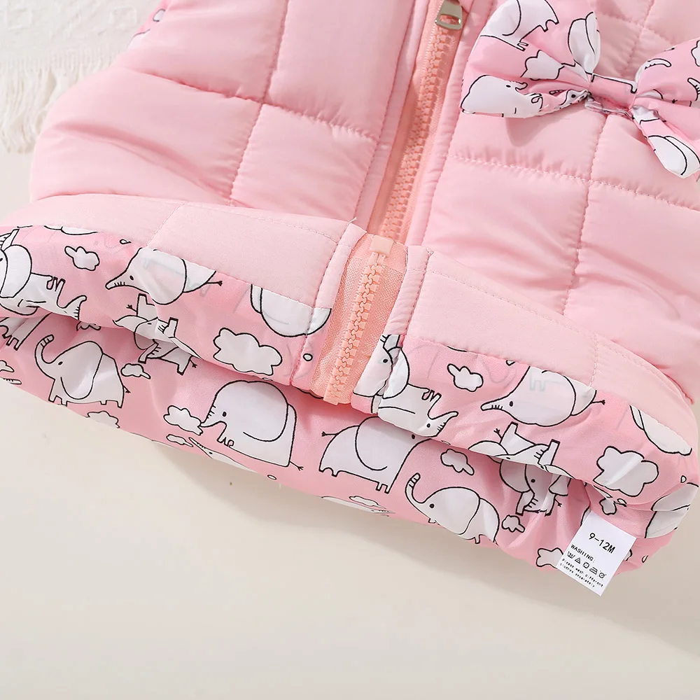 Winter Baby Girl Elephant Print Warm Vest Jacket Cute Girl Hooded Vest Top