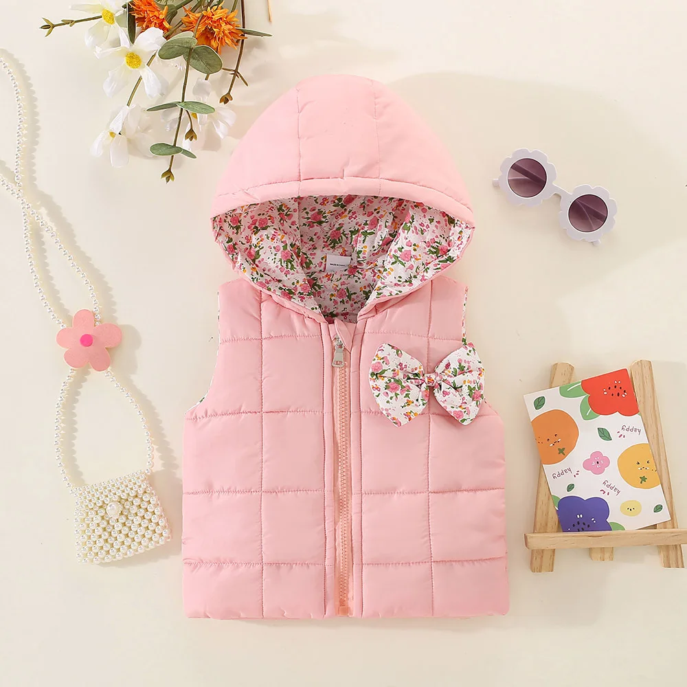 Winter Baby Girl Elephant Print Warm Vest Jacket Cute Girl Hooded Vest Top