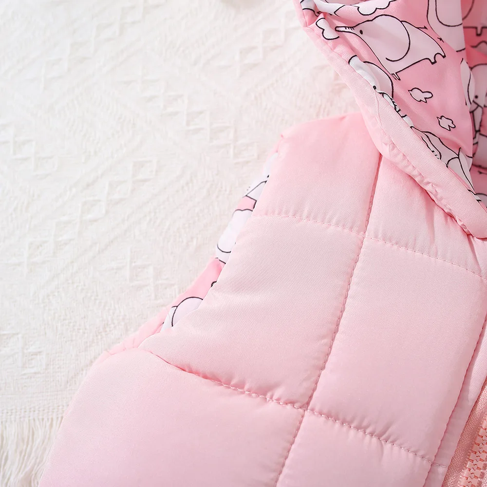 Winter Baby Girl Elephant Print Warm Vest Jacket Cute Girl Hooded Vest Top