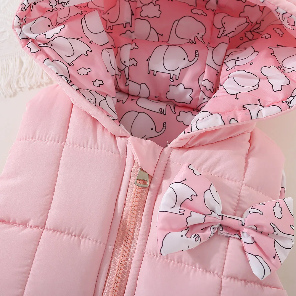 Winter Baby Girl Elephant Print Warm Vest Jacket Cute Girl Hooded Vest Top