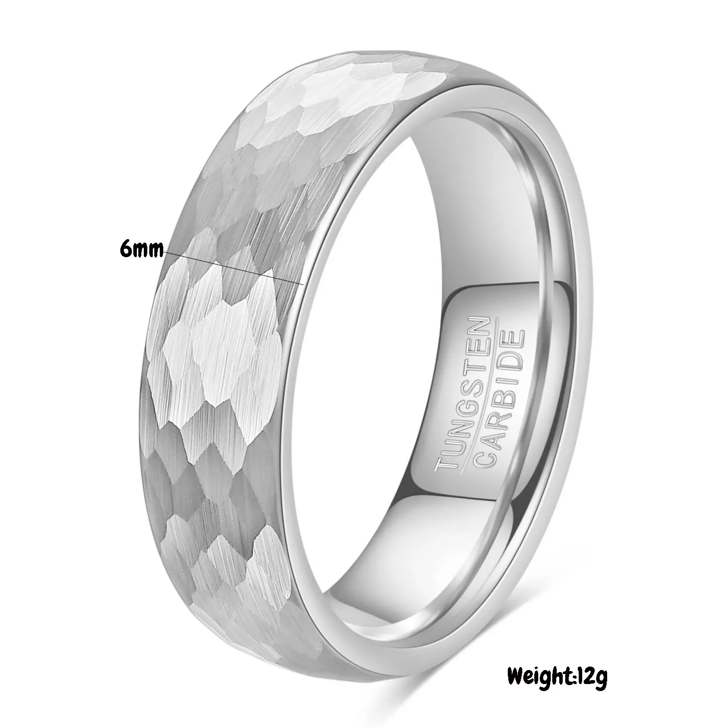 6mm Gold/Black/Silver Hammered Engagement Wedding Band Tungsten Carbide Rings for Men Women
