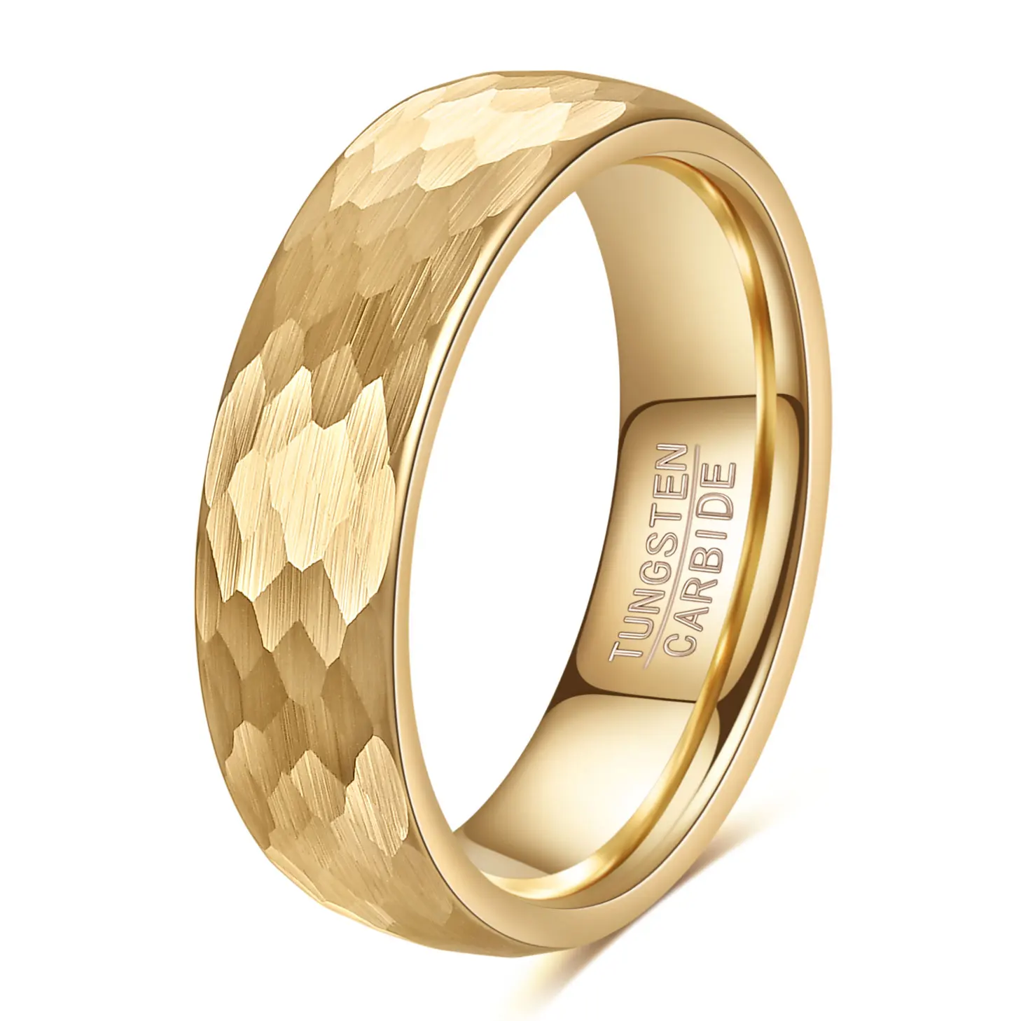 6mm Gold/Black/Silver Hammered Engagement Wedding Band Tungsten Carbide Rings for Men Women