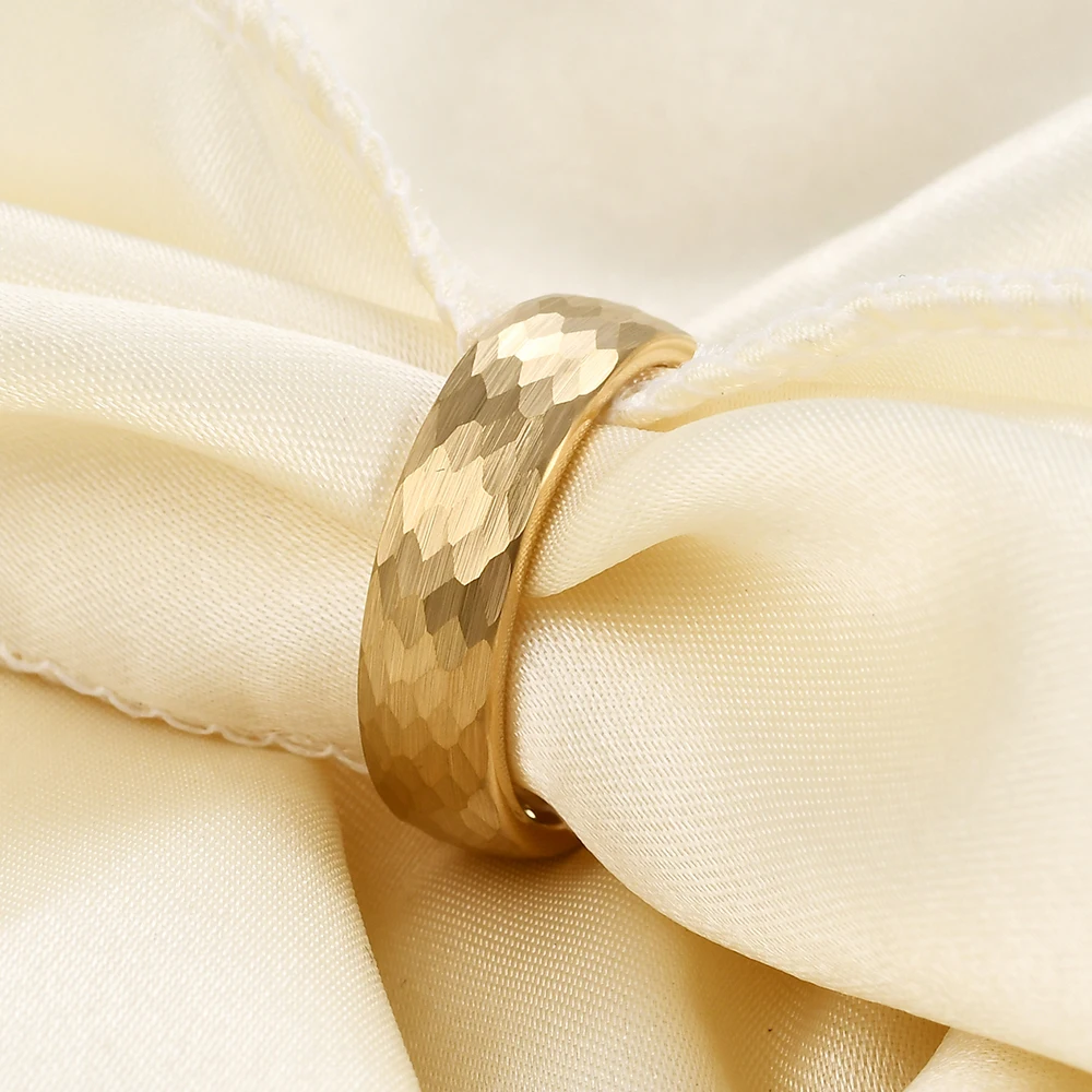 6mm Gold/Black/Silver Hammered Engagement Wedding Band Tungsten Carbide Rings for Men Women