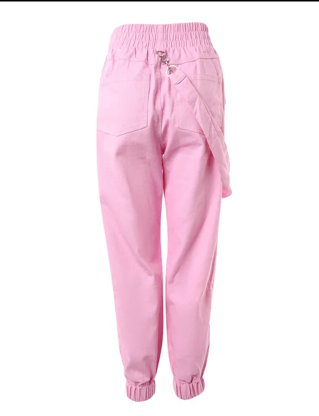 New Women's Vintage Pants Multi-Pocket Pink Suspenders High-Waisted Casual Fashion Solid Color Ladies Corset Long Trousers