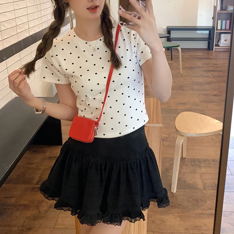 Biyaby Summer White Lace Mini Skirt Women Korean Chic High Waist Y2k Short Skirts Woman Ballet Style Ruffles Cake Skirts Female