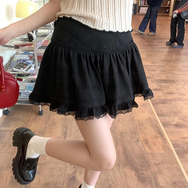 Biyaby Summer White Lace Mini Skirt Women Korean Chic High Waist Y2k Short Skirts Woman Ballet Style Ruffles Cake Skirts Female