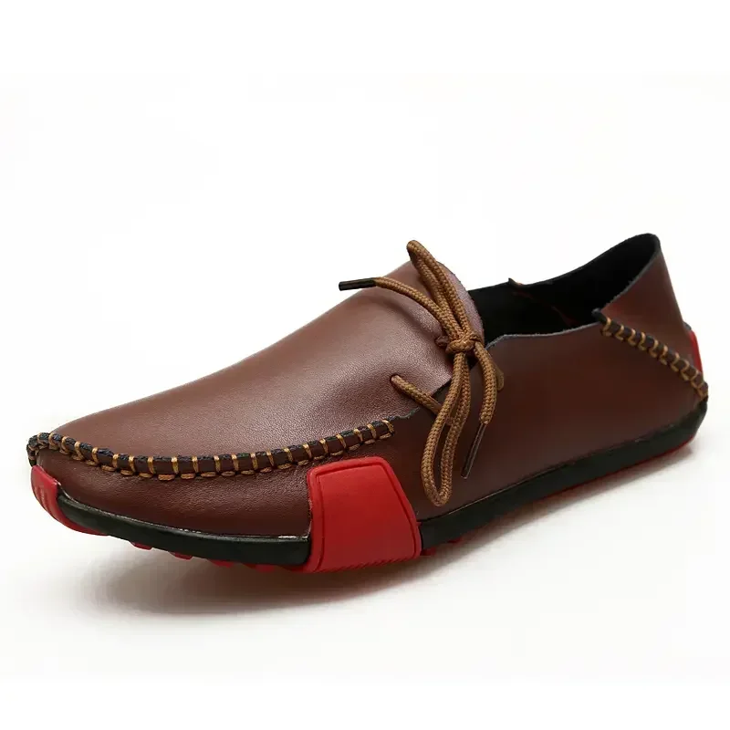 Men Shoes Leather Casual 2025 Italian Soft Men Loafers Handmade Moccasins Breathable Slip on Boat Shoes Zapatos Hombre