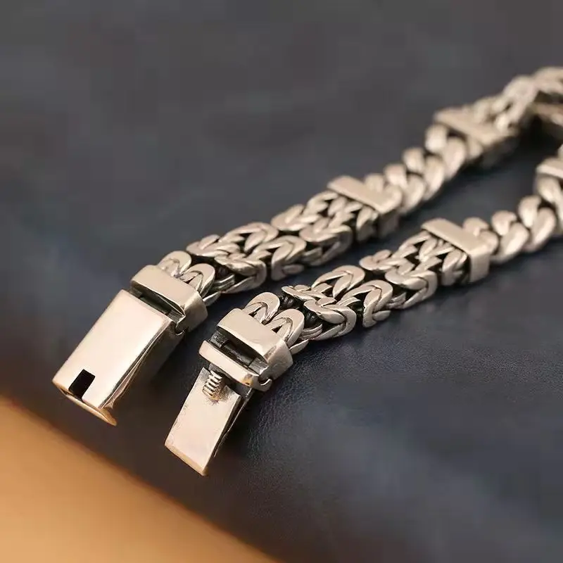 S925 Sterling Silver Double-Layer Peace Print Bracelet Woven Retro Personality National Tide National Style Hand Jewelry Gift