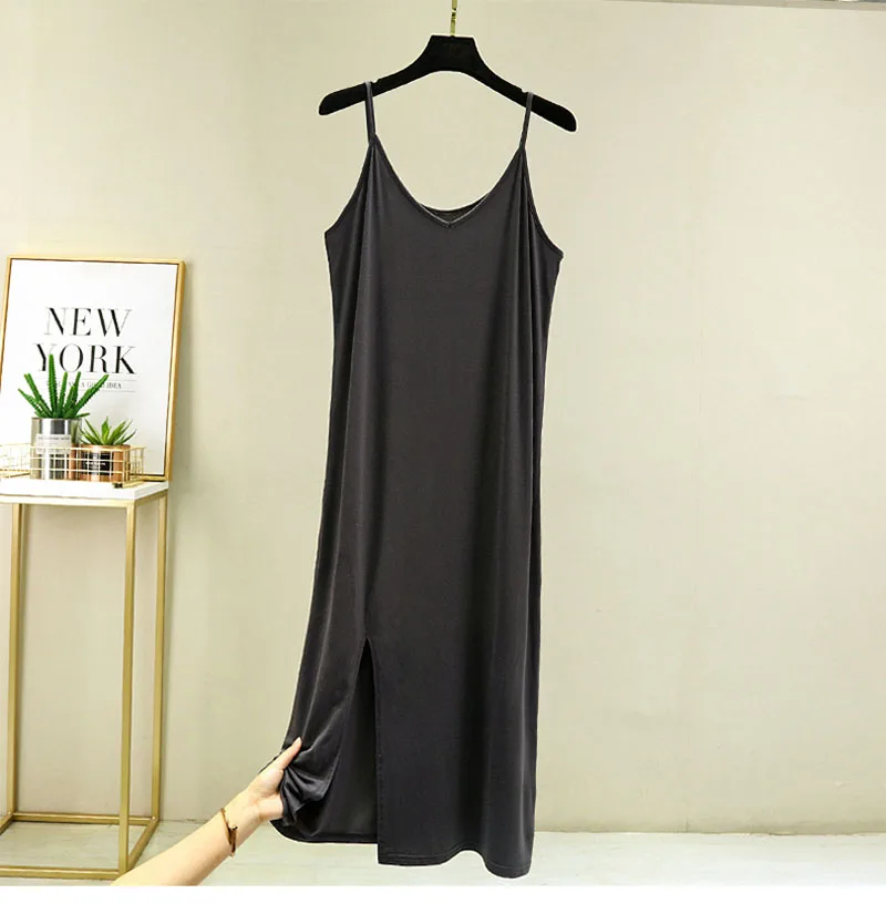 Womens Modal Full Slip Dress Underwear Veststrap Solid Long Under Dress Camisole Slips Inner Petticoat Women Intimates