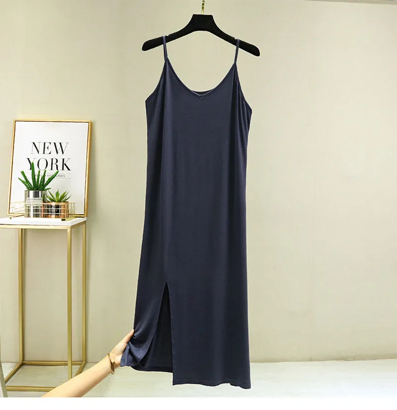 Womens Modal Full Slip Dress Underwear Veststrap Solid Long Under Dress Camisole Slips Inner Petticoat Women Intimates