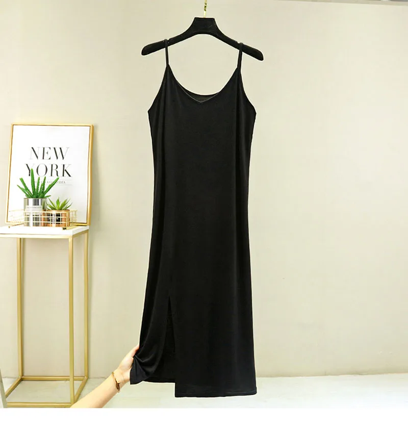 Womens Modal Full Slip Dress Underwear Veststrap Solid Long Under Dress Camisole Slips Inner Petticoat Women Intimates