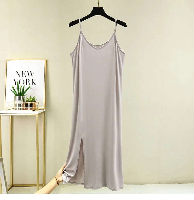Womens Modal Full Slip Dress Underwear Veststrap Solid Long Under Dress Camisole Slips Inner Petticoat Women Intimates