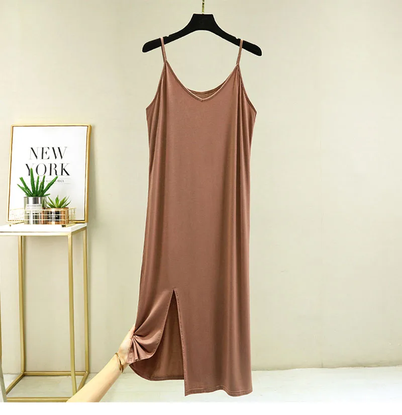 Womens Modal Full Slip Dress Underwear Veststrap Solid Long Under Dress Camisole Slips Inner Petticoat Women Intimates