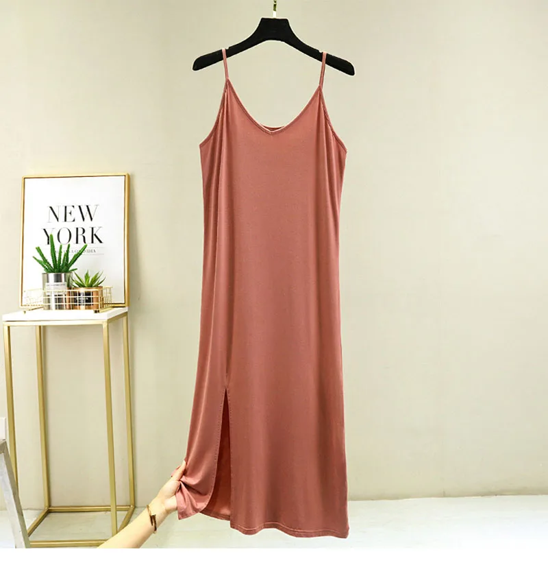 Womens Modal Full Slip Dress Underwear Veststrap Solid Long Under Dress Camisole Slips Inner Petticoat Women Intimates