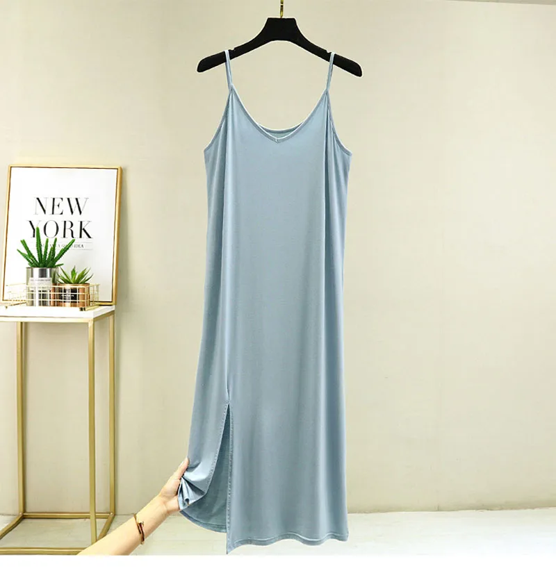Womens Modal Full Slip Dress Underwear Veststrap Solid Long Under Dress Camisole Slips Inner Petticoat Women Intimates