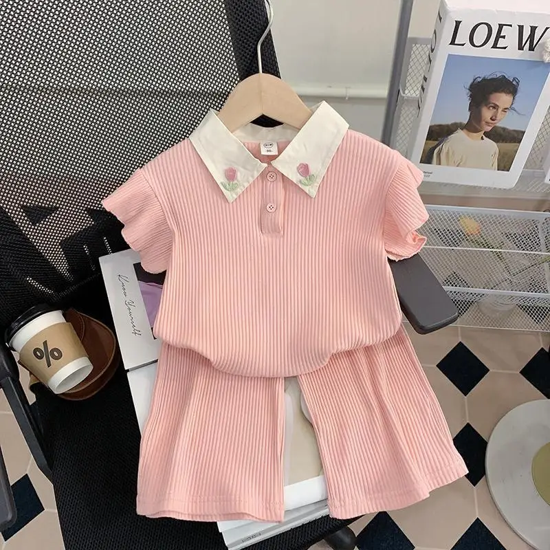 Summer Kid Baby Girls Clothes Set Sleeveless Tops And Shorts Fashionable Lovely Clothing Outfit for Babies Suits