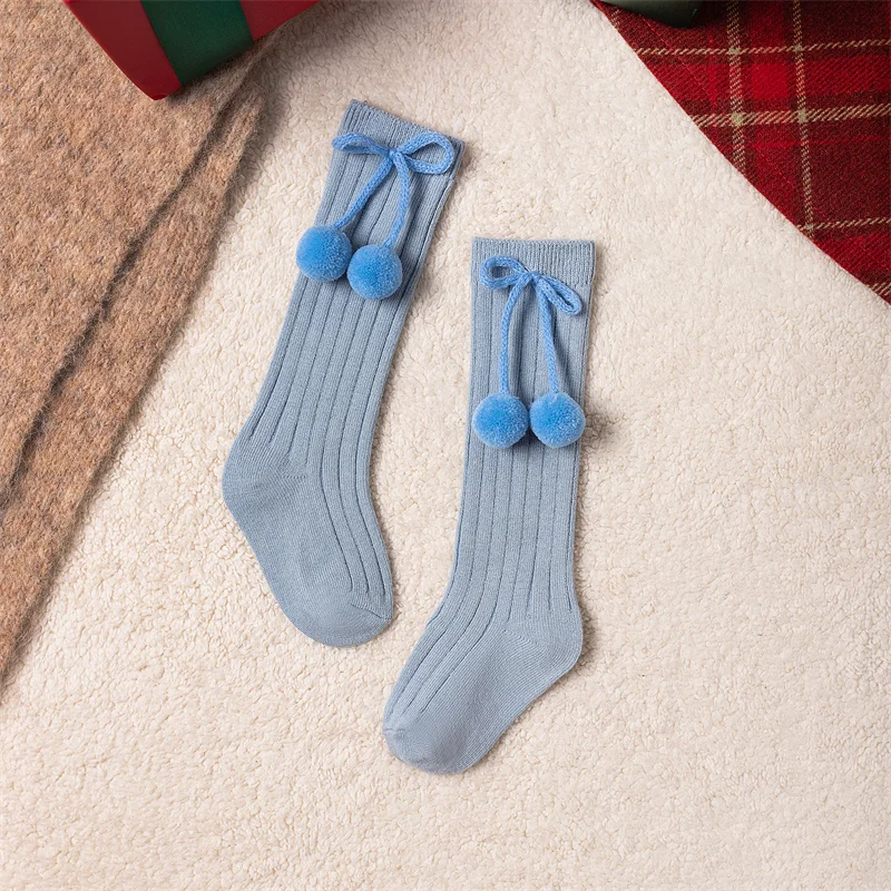 3Pairs/Lot Baby Ball Knee High Socks Soft Cotton Kids Girls Cute Stripe Solid Sock Spanish Children Long Socken For 0-8Years