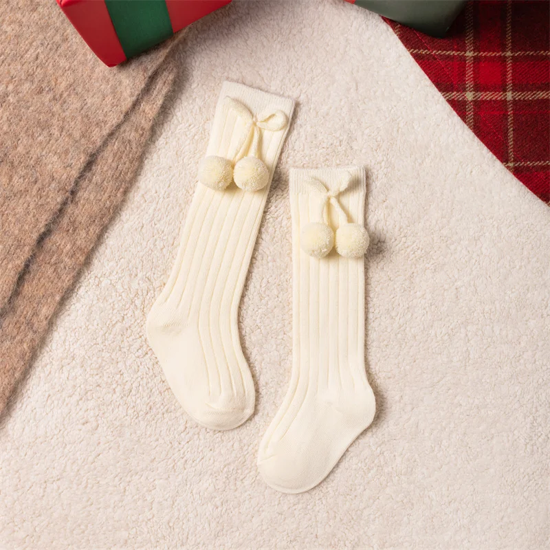 3Pairs/Lot Baby Ball Knee High Socks Soft Cotton Kids Girls Cute Stripe Solid Sock Spanish Children Long Socken For 0-8Years