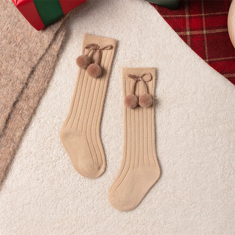 3Pairs/Lot Baby Ball Knee High Socks Soft Cotton Kids Girls Cute Stripe Solid Sock Spanish Children Long Socken For 0-8Years
