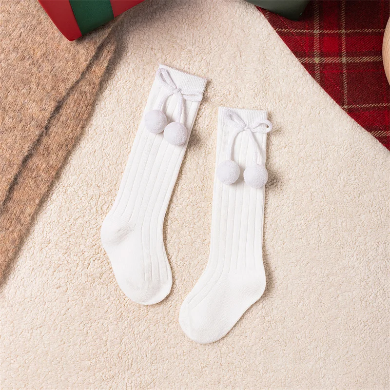 3Pairs/Lot Baby Ball Knee High Socks Soft Cotton Kids Girls Cute Stripe Solid Sock Spanish Children Long Socken For 0-8Years
