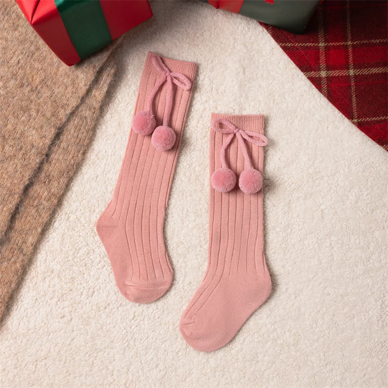 3Pairs/Lot Baby Ball Knee High Socks Soft Cotton Kids Girls Cute Stripe Solid Sock Spanish Children Long Socken For 0-8Years
