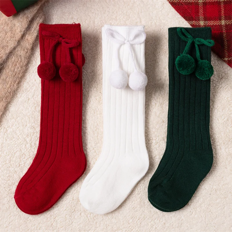 3Pairs/Lot Baby Ball Knee High Socks Soft Cotton Kids Girls Cute Stripe Solid Sock Spanish Children Long Socken For 0-8Years