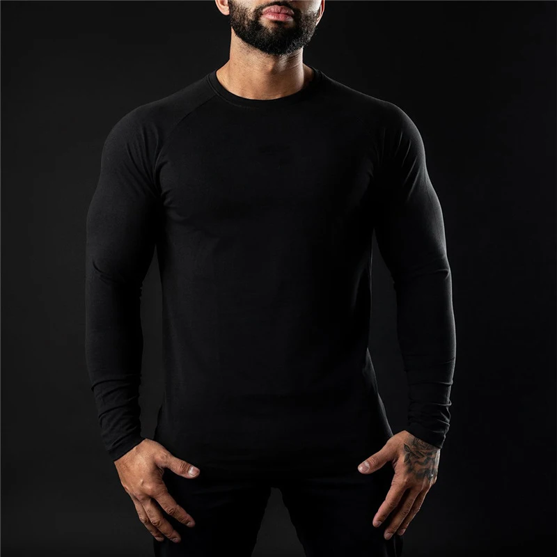 Men Compression Cotton T Shirt Fitness Long Sleeve Sport Tshirt Training Jogging Shirts Gym Sportswear Quick Dry Rashgard
