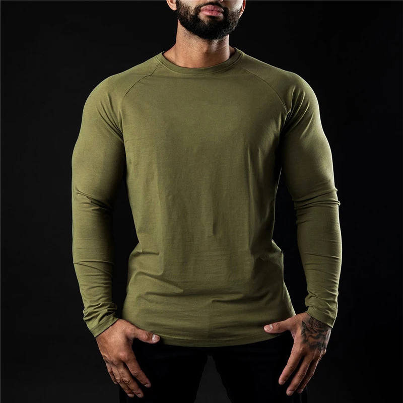 Men Compression Cotton T Shirt Fitness Long Sleeve Sport Tshirt Training Jogging Shirts Gym Sportswear Quick Dry Rashgard