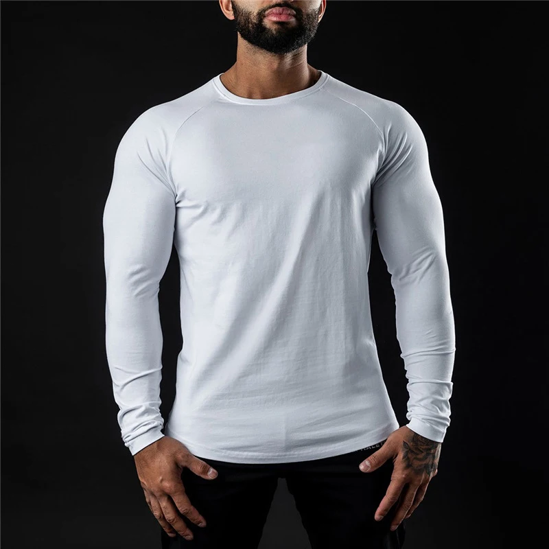 Men Compression Cotton T Shirt Fitness Long Sleeve Sport Tshirt Training Jogging Shirts Gym Sportswear Quick Dry Rashgard