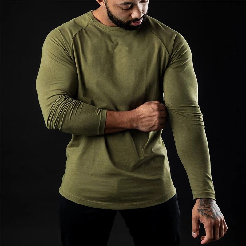 Men Compression Cotton T Shirt Fitness Long Sleeve Sport Tshirt Training Jogging Shirts Gym Sportswear Quick Dry Rashgard