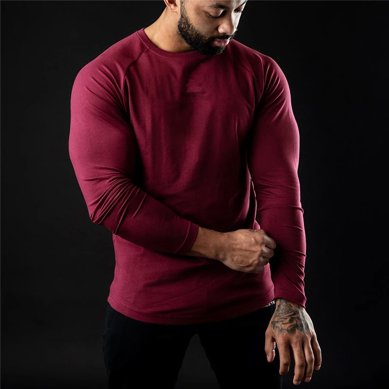 Men Compression Cotton T Shirt Fitness Long Sleeve Sport Tshirt Training Jogging Shirts Gym Sportswear Quick Dry Rashgard