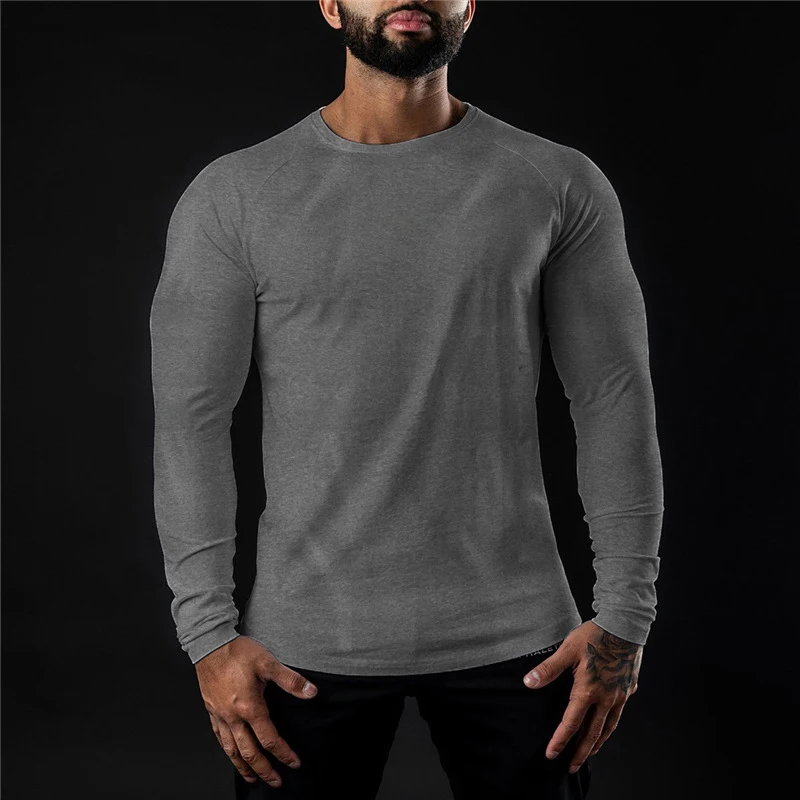 Men Compression Cotton T Shirt Fitness Long Sleeve Sport Tshirt Training Jogging Shirts Gym Sportswear Quick Dry Rashgard