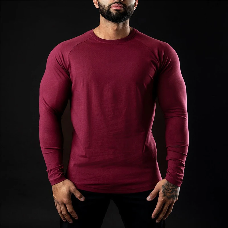 Men Compression Cotton T Shirt Fitness Long Sleeve Sport Tshirt Training Jogging Shirts Gym Sportswear Quick Dry Rashgard