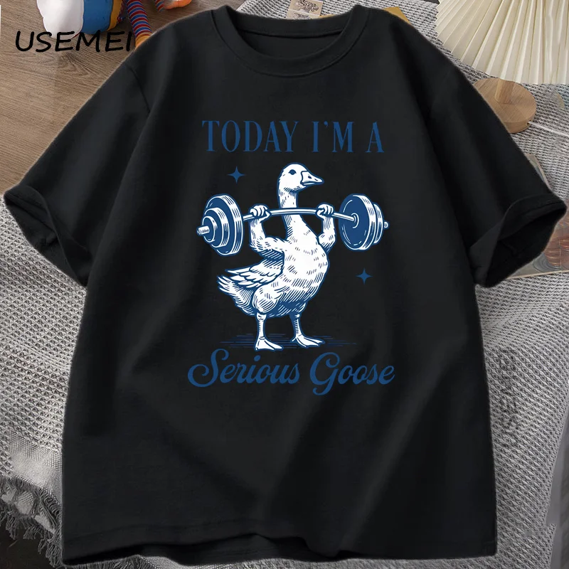 Serious Goose Weightlifting T Shirt Funny Gym Workout Printed T-shirt Animal Lover Tshirt Harajuku Cotton Short Sleeve Tees