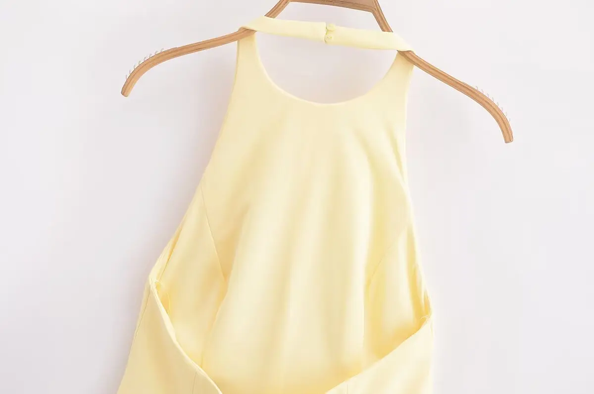 KONDALA Chic Yellow Halter Women Dress Backless Ruffles Party Dress Women Sexy Fashion 2025 Spring Summer Party Elegant Dress