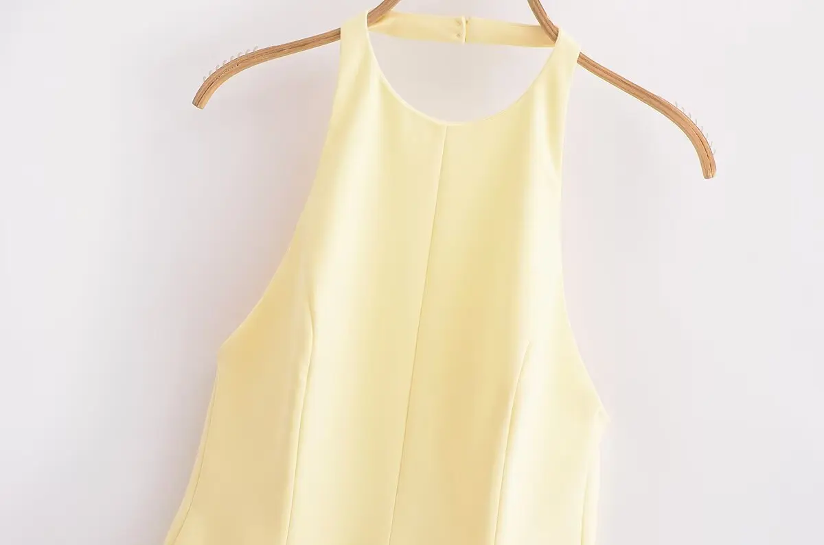 KONDALA Chic Yellow Halter Women Dress Backless Ruffles Party Dress Women Sexy Fashion 2025 Spring Summer Party Elegant Dress