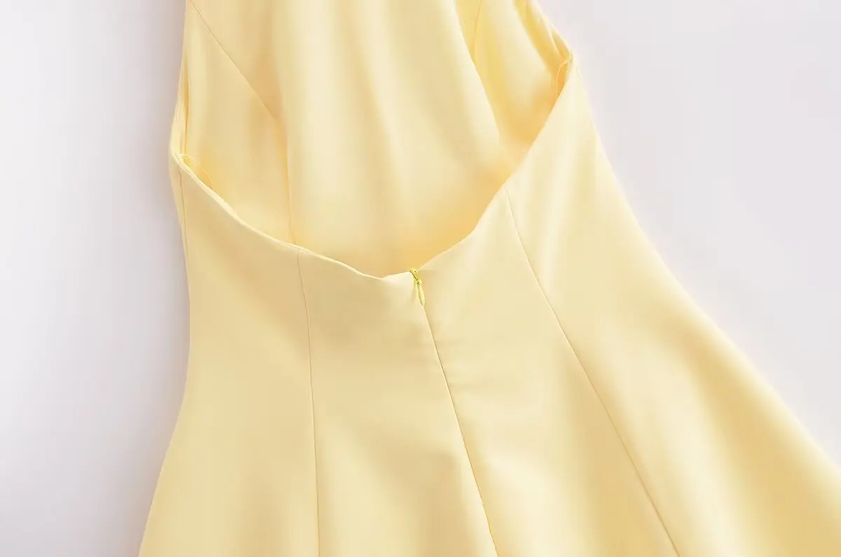 KONDALA Chic Yellow Halter Women Dress Backless Ruffles Party Dress Women Sexy Fashion 2025 Spring Summer Party Elegant Dress