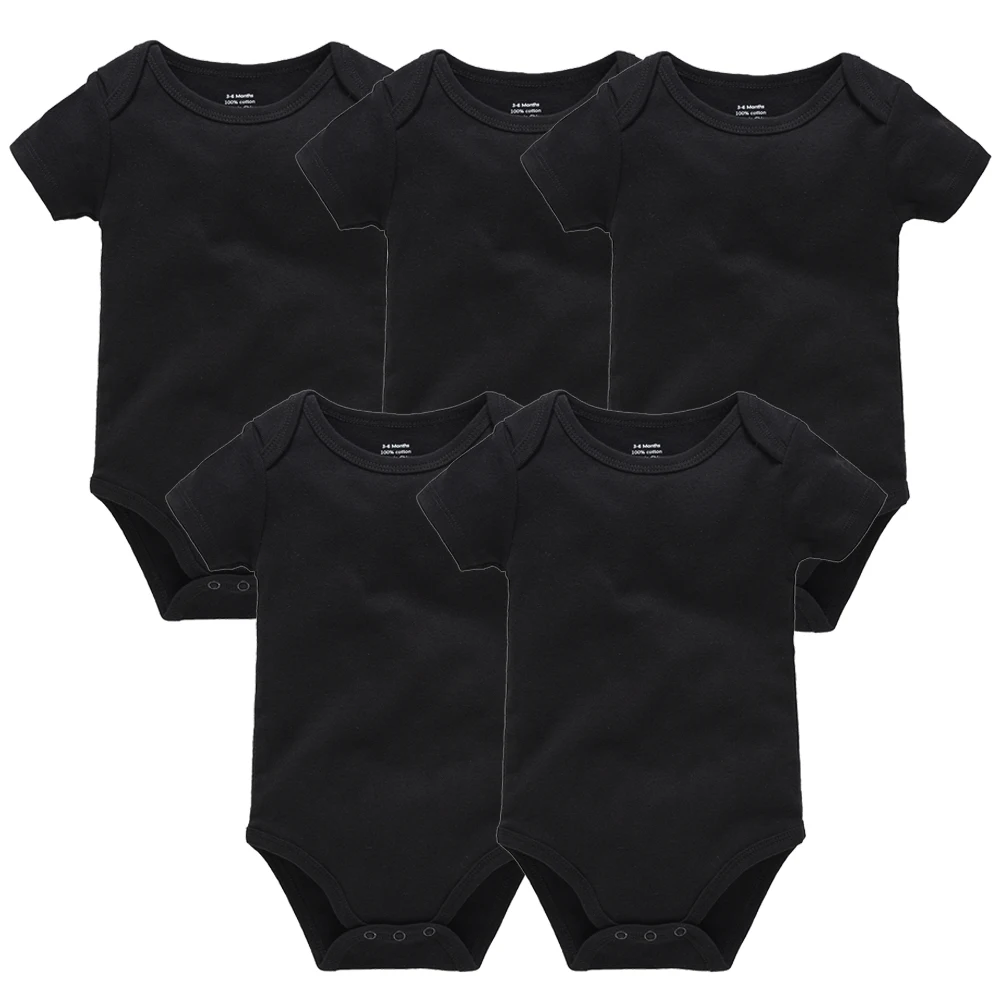 5 Pcs Set Baby Boys Clothes 100% Cotton Solid Black Short Sleeve Blank Baby Bodysuits Body Bebe Newborn Jumpsuit Plain 0-24 M
