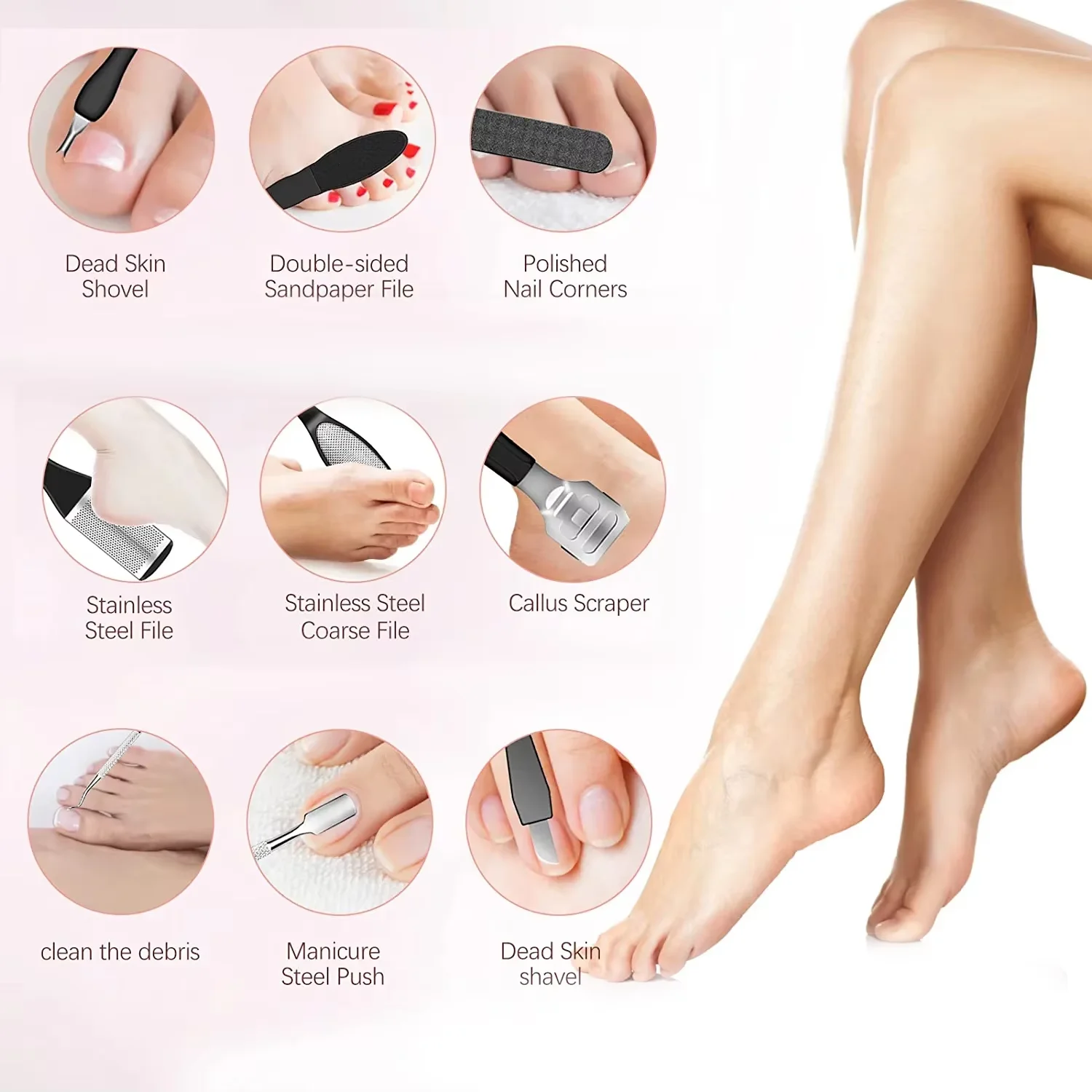 Rechargeable Electric Foot File 1+10 Set Callus Remover Machine Pedicure Device Foot Care Tools For Heels Remove Dead Skin Black