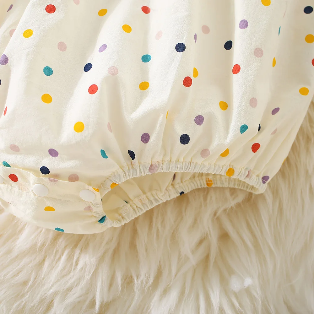 Baby Jumpsuit For 3 To 18 Months Flower Embroidered Colorful Polka Dots Printed Bodysuit