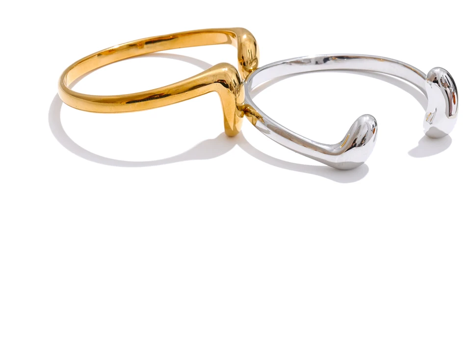 Yhpup 57mm Unique 316L Stainless Steel Open Cuff Bracelet Bangle Fashion Waterproof Distinctive Jewelry Accessories for Women