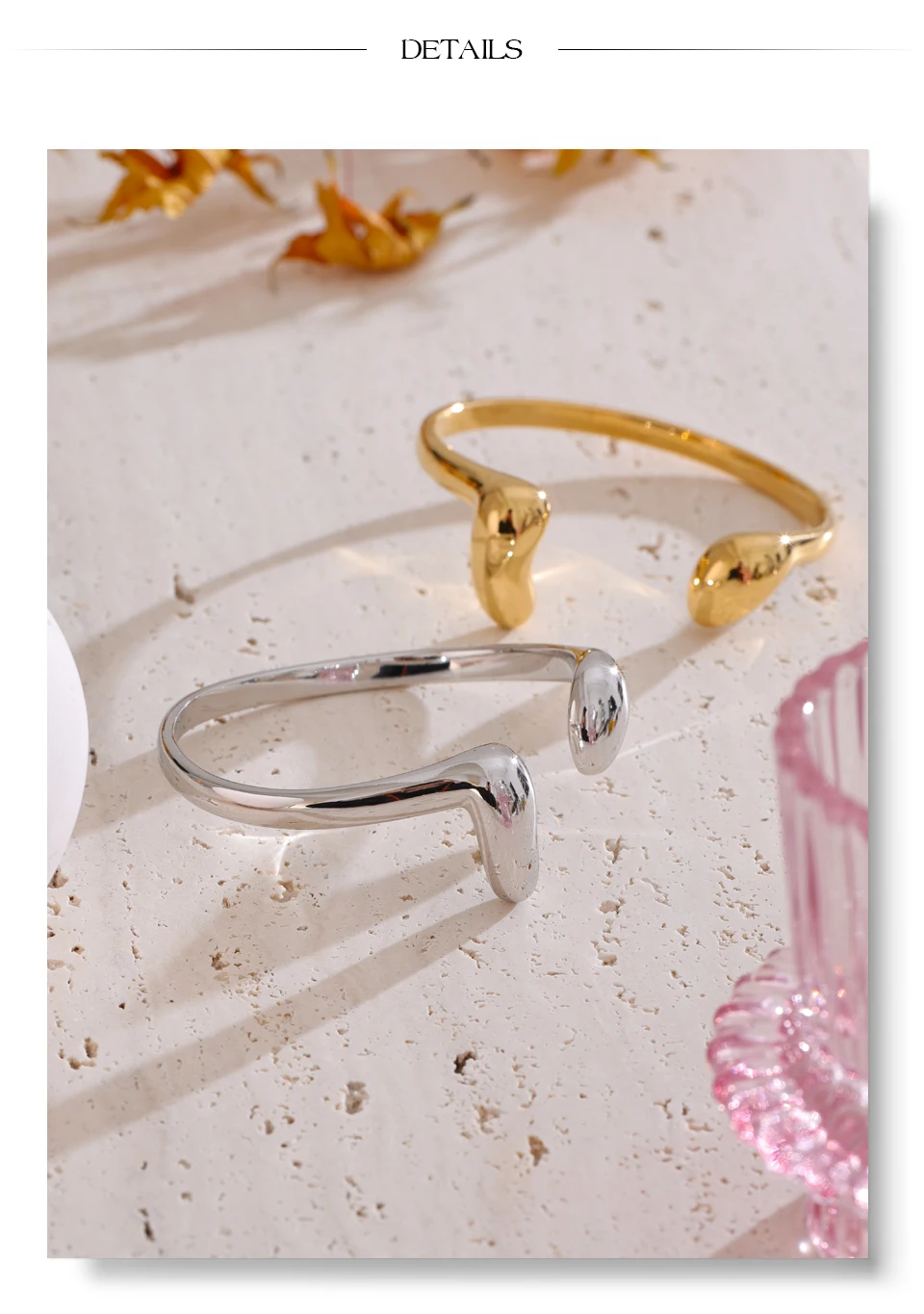 Yhpup 57mm Unique 316L Stainless Steel Open Cuff Bracelet Bangle Fashion Waterproof Distinctive Jewelry Accessories for Women