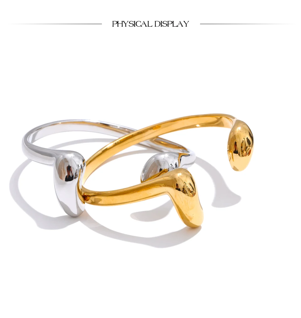 Yhpup 57mm Unique 316L Stainless Steel Open Cuff Bracelet Bangle Fashion Waterproof Distinctive Jewelry Accessories for Women