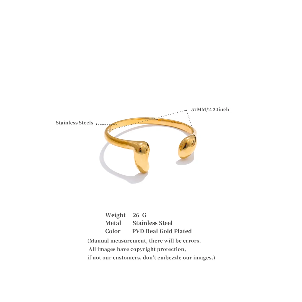 Yhpup 57mm Unique 316L Stainless Steel Open Cuff Bracelet Bangle Fashion Waterproof Distinctive Jewelry Accessories for Women