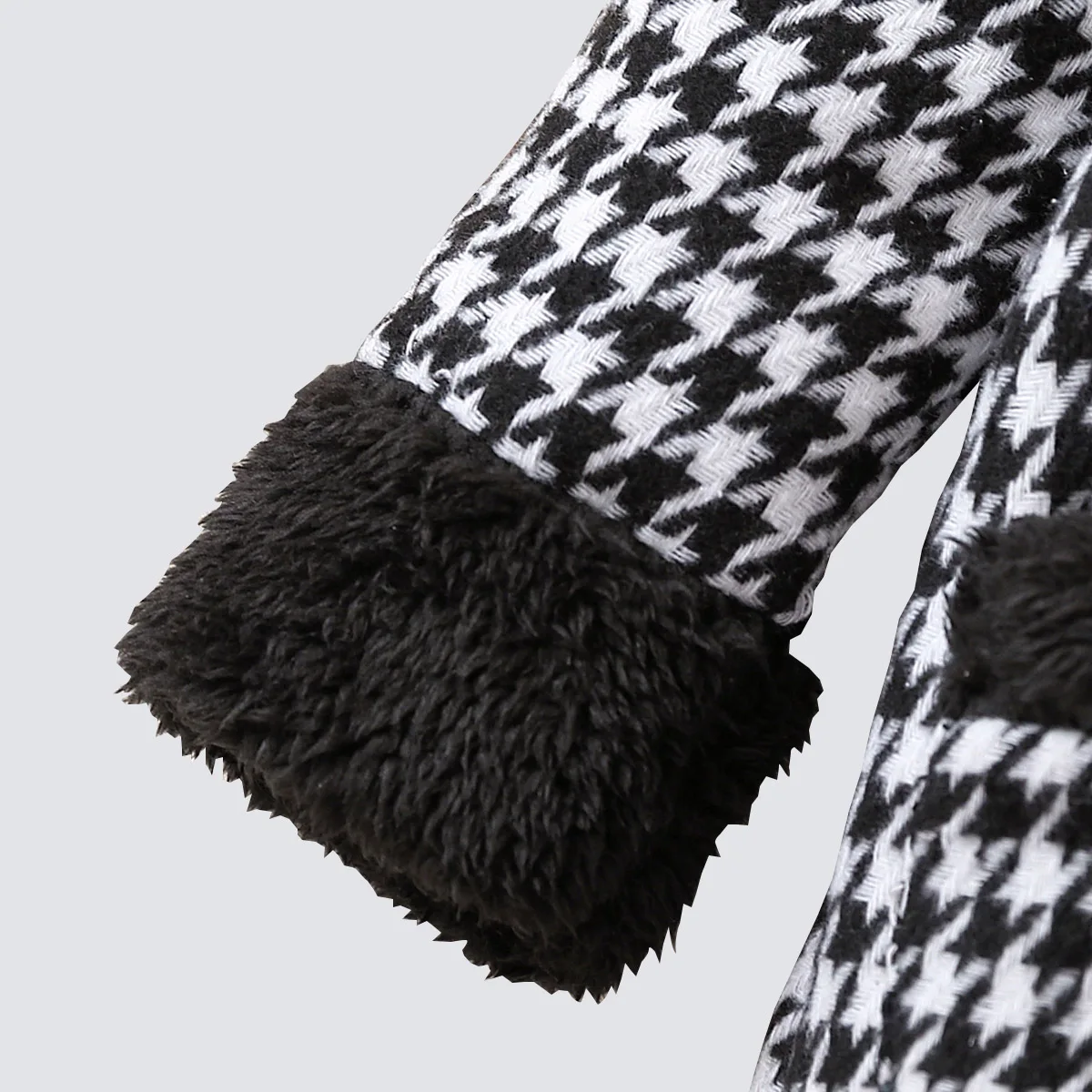 JOPGEEY Baby Girls Two-Piece Set Cute Fashionable Black Checkered Dress with Fur Collar Jacket Outfit