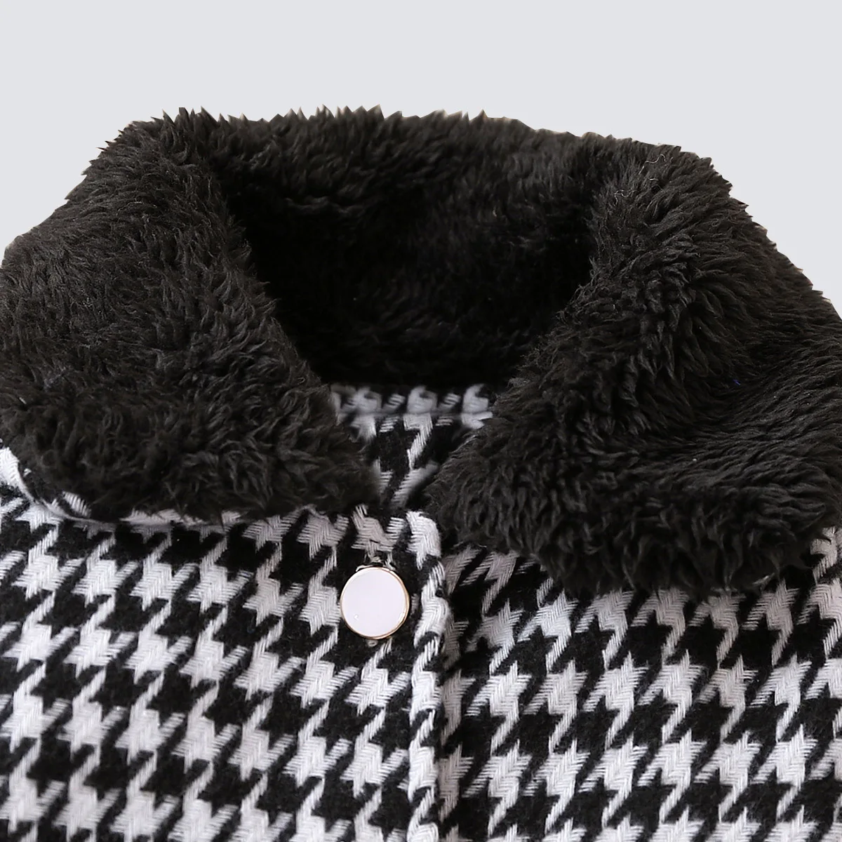 JOPGEEY Baby Girls Two-Piece Set Cute Fashionable Black Checkered Dress with Fur Collar Jacket Outfit