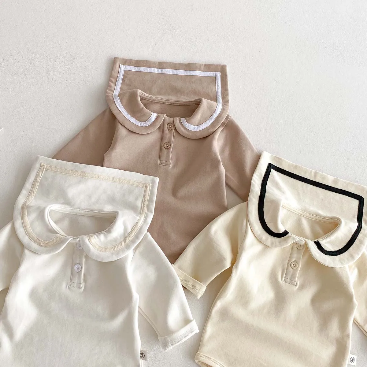 Ins Korean Style Children's Wear Cute College Style Long Sleeve Lapel Jumpsuit Cute Contrast Jumpsuit