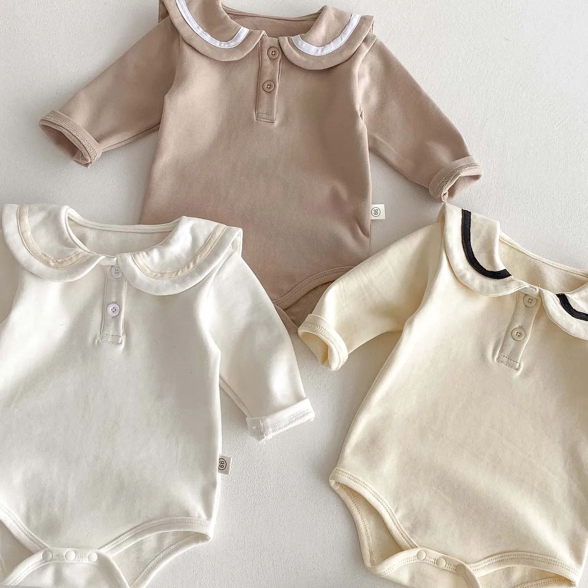 Ins Korean Style Children's Wear Cute College Style Long Sleeve Lapel Jumpsuit Cute Contrast Jumpsuit